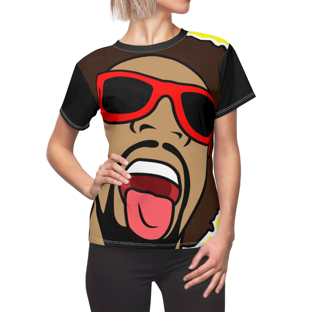Mr. Heatcam Women's AOP Cut & Sew Tee (All Black)